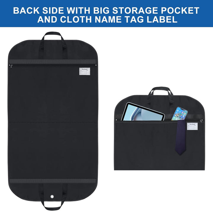 Unisex travel suit cover (2-pack) keeps clothes wrinkle-free. 43" waterproof oxford garment bag with gusset & pockets.