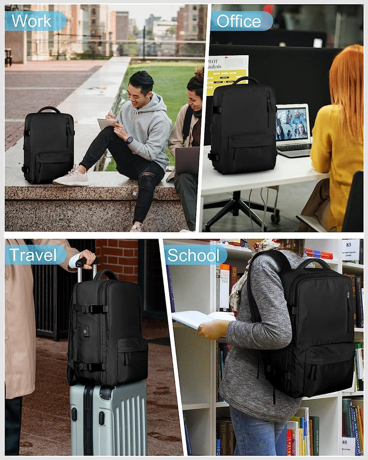 Robust waterproof travel pack for any adventure, featuring USB charging, shoe compartment, 14" laptop fit.
