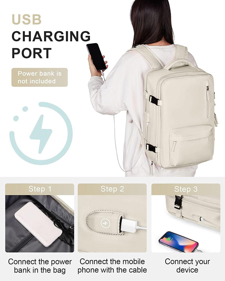 Commuter waterproof laptop backpack, 14" fit, with USB charging port & dedicated shoe compartment.