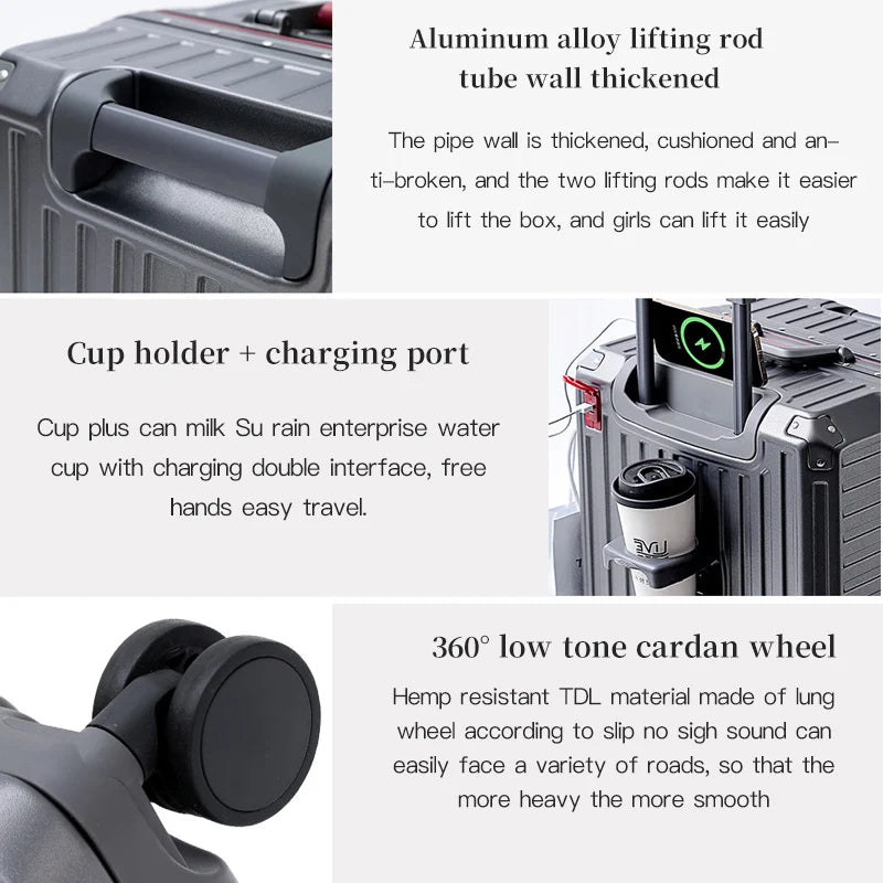 Versatile hard shell suitcase with wide grip handle & spinner wheels, ideal for cabin or checked business/vacation travel.