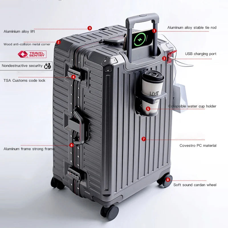 Stylish unisex hard shell luggage with wide grip, 360° spinner wheels, and TSA lock for secure, effortless travel.