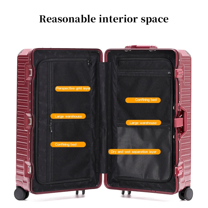 Lightweight, durable hard shell suitcase with ergonomic wide grip handle and multi-directional spinner wheels for easy travel.