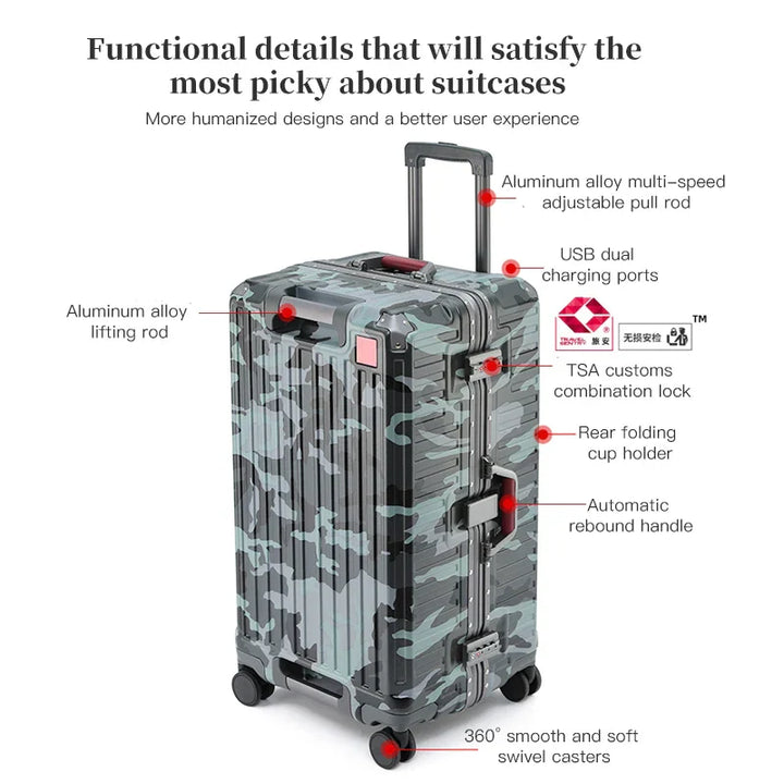 Stylish unisex hard shell wide grip luggage, easy-to-maneuver spinner wheels for travel.