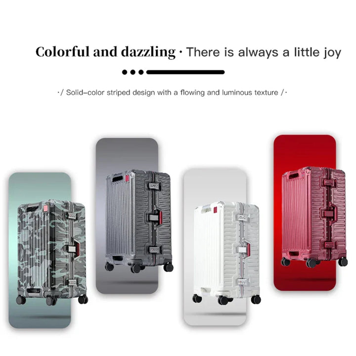 Unisex travel suitcase, wide grip hard shell design, robust checked luggage with spinner wheels.