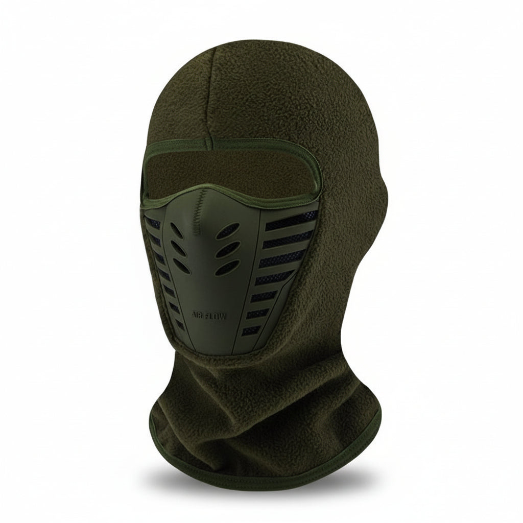 Fleece-lined, windproof winter balaclava face mask for skiing, cycling, and hiking.