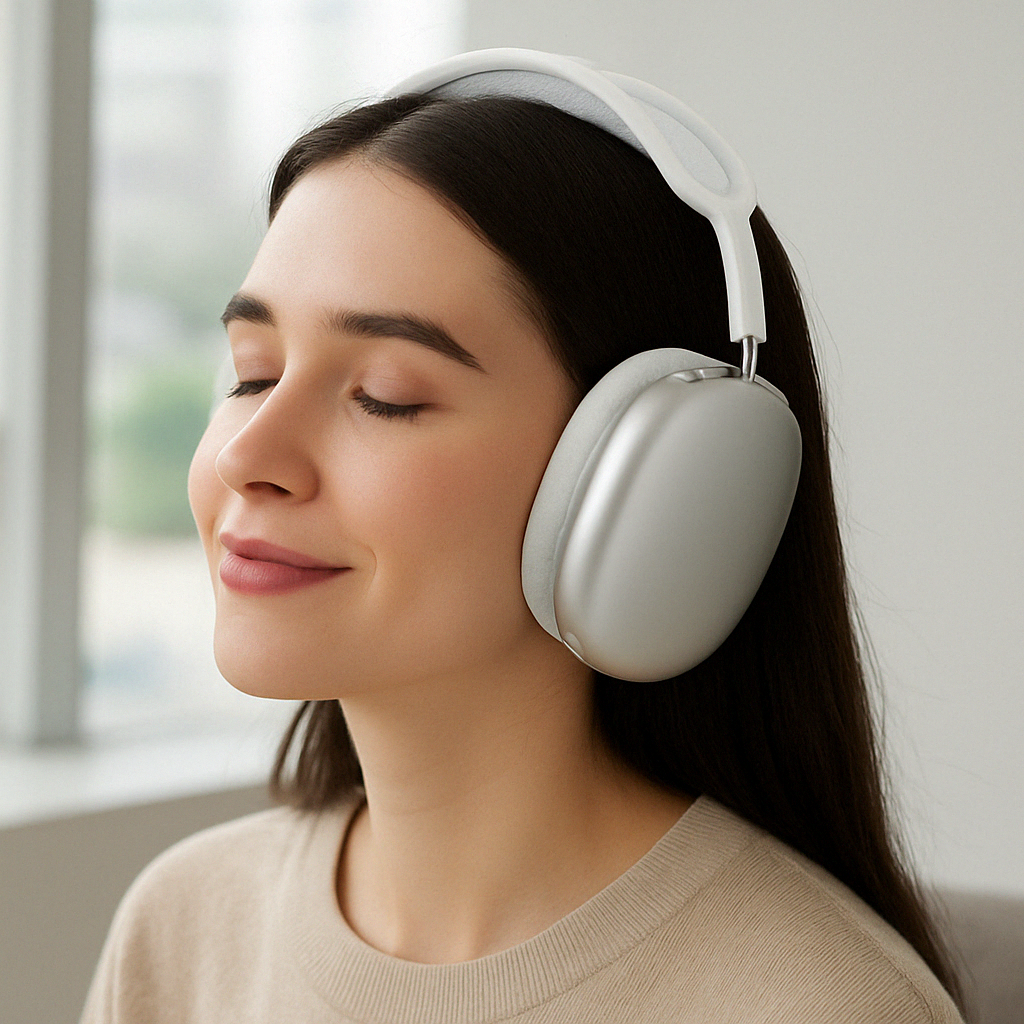 Portable wireless noise cancelling headphones, perfect tech accessory for travel.