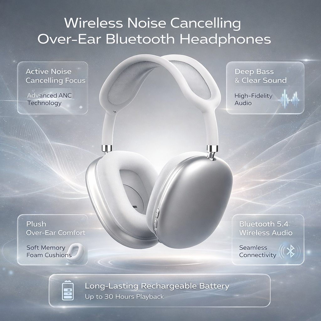 Sleek unisex Bluetooth over-ear headphones, offering superior wireless audio.