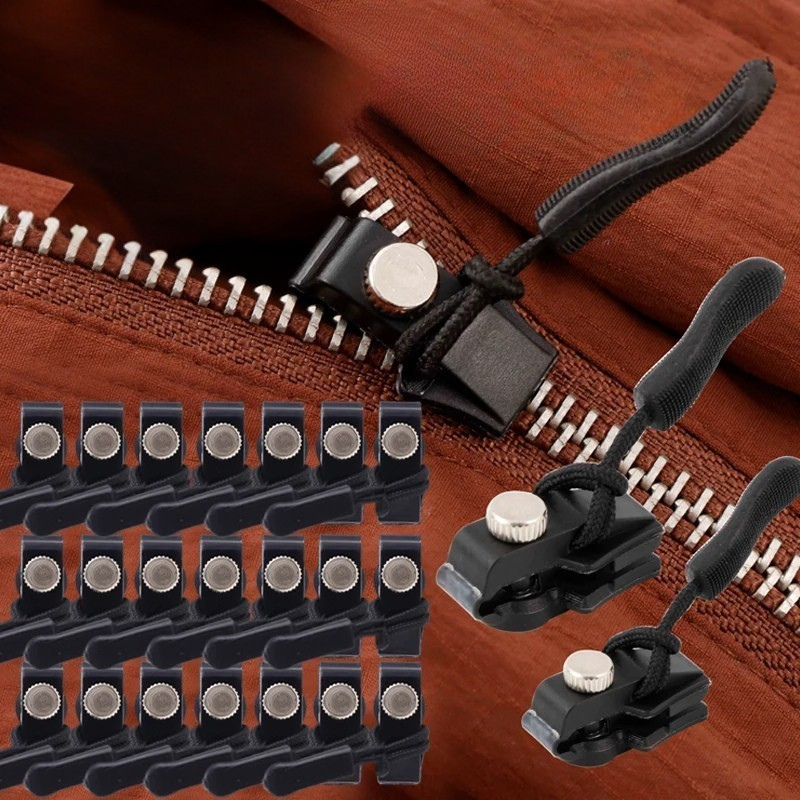 "Unisex zipper repair clip 6-pack, alloy and nylon, universal fit. Snap-on design for quick no-sew fixes on clothes and bags.