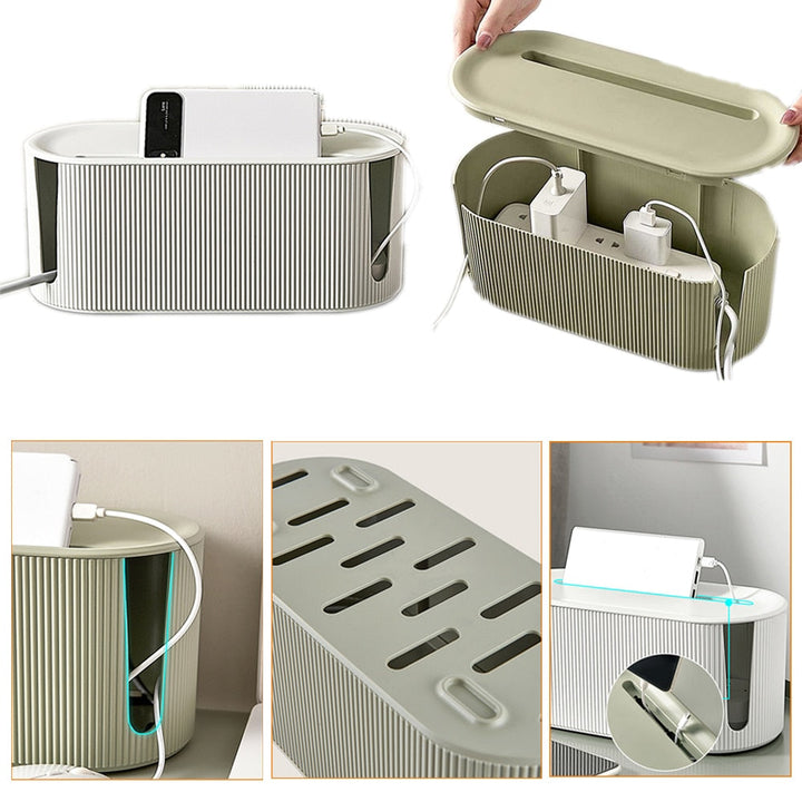Cable management solution: black universal organizer set (2-pack) for neatly storing computer & phone cables.