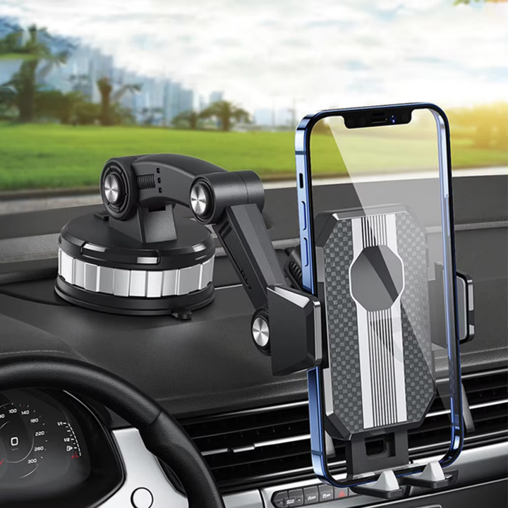 Adjustable 360° rotating car phone holder for dashboard & windshield, perfect for GPS & safe driving.