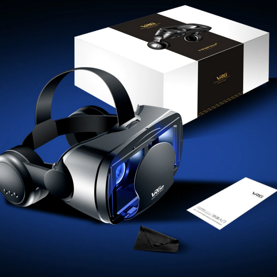 Universal VR headset with integrated headphones for immersive 3D virtual reality gaming & movie experience.