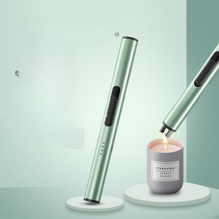 "USB rechargeable electric lighter, sleek and compact design, ideal for lighting candles and grills, windproof function."