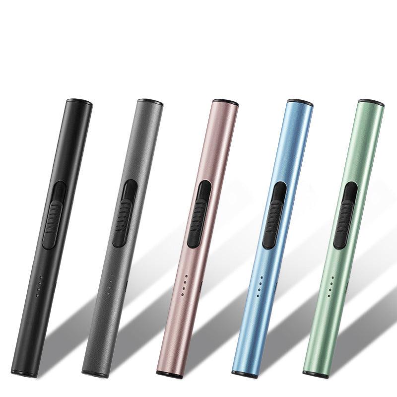 "USB rechargeable electric lighter, sleek and compact design, ideal for lighting candles and grills, windproof function."