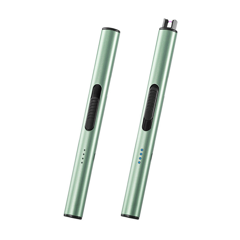 "USB rechargeable electric lighter, sleek and compact design, ideal for lighting candles and grills, windproof function."