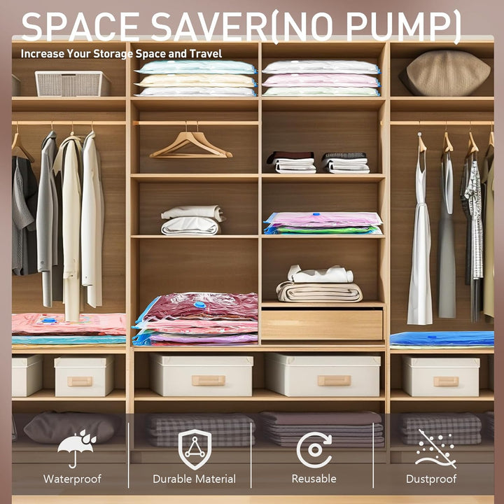 Premium multi-size vacuum bags & electric pump for ultimate space saving.