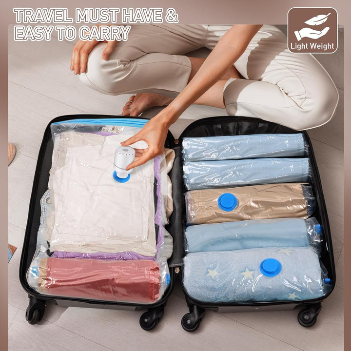 Efficient electric pump for quick vacuum sealing clothes in storage bags.