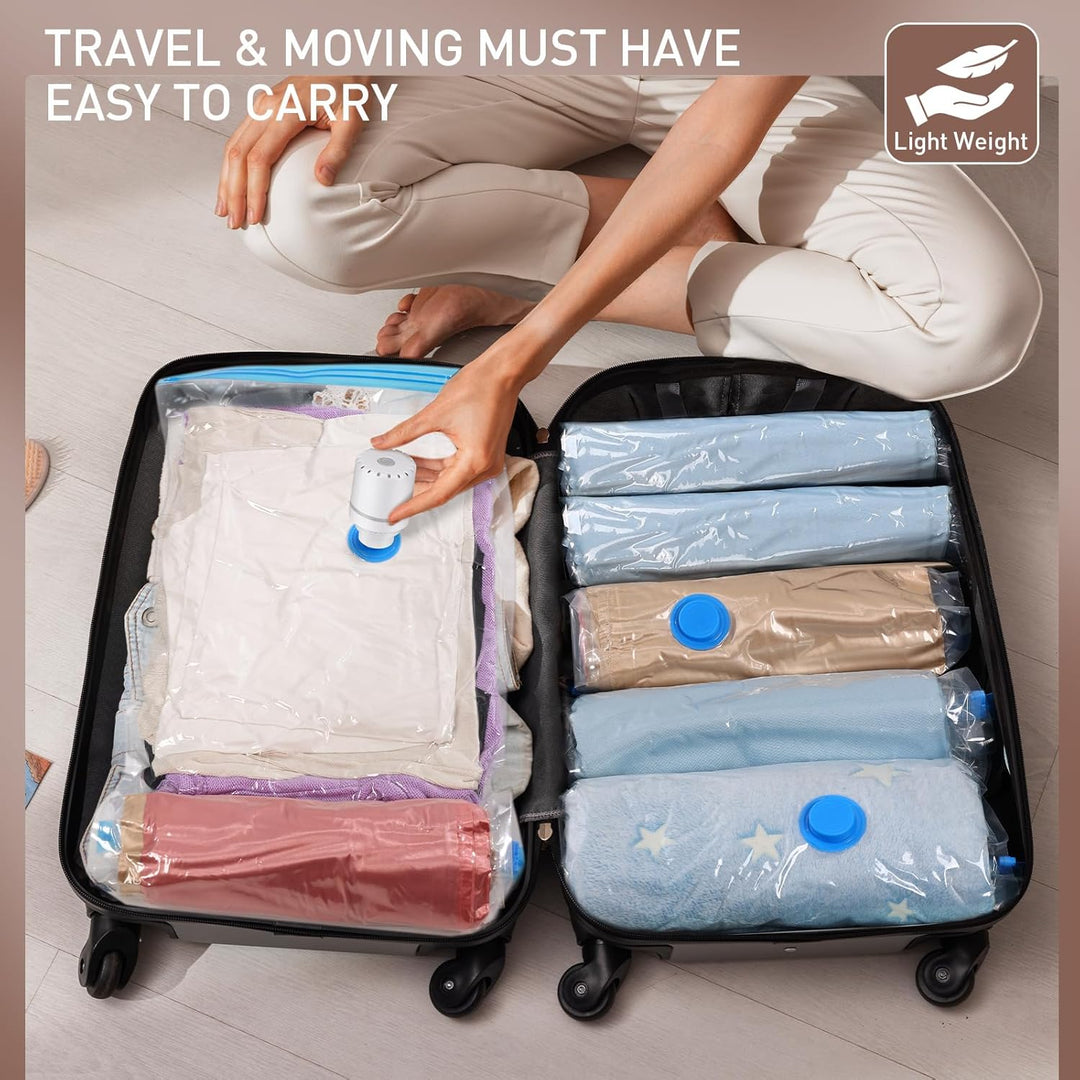 Keep clothes fresh & compact with multi-size vacuum bags & pump.