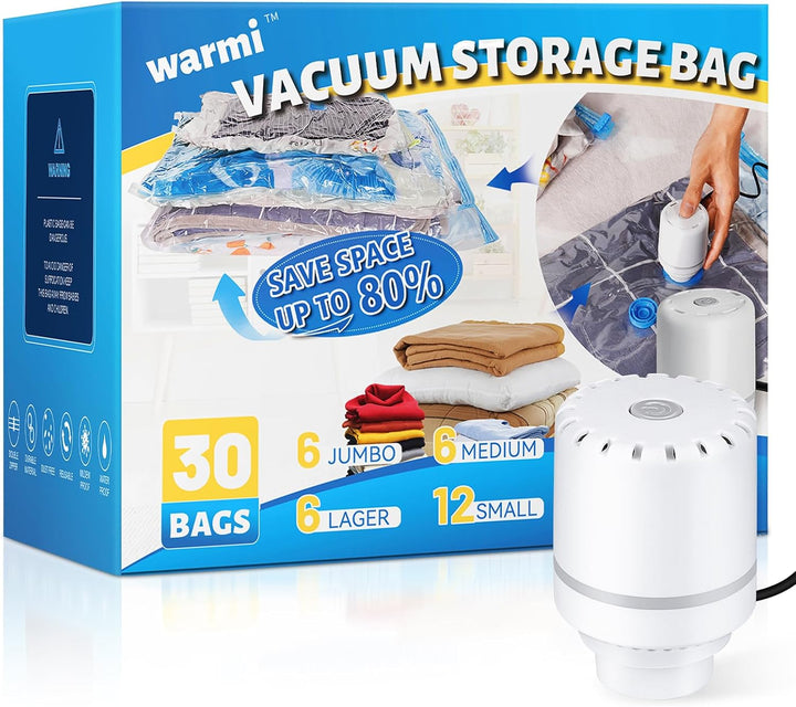Travel-friendly vacuum bag set with pump; essential for saving luggage space.