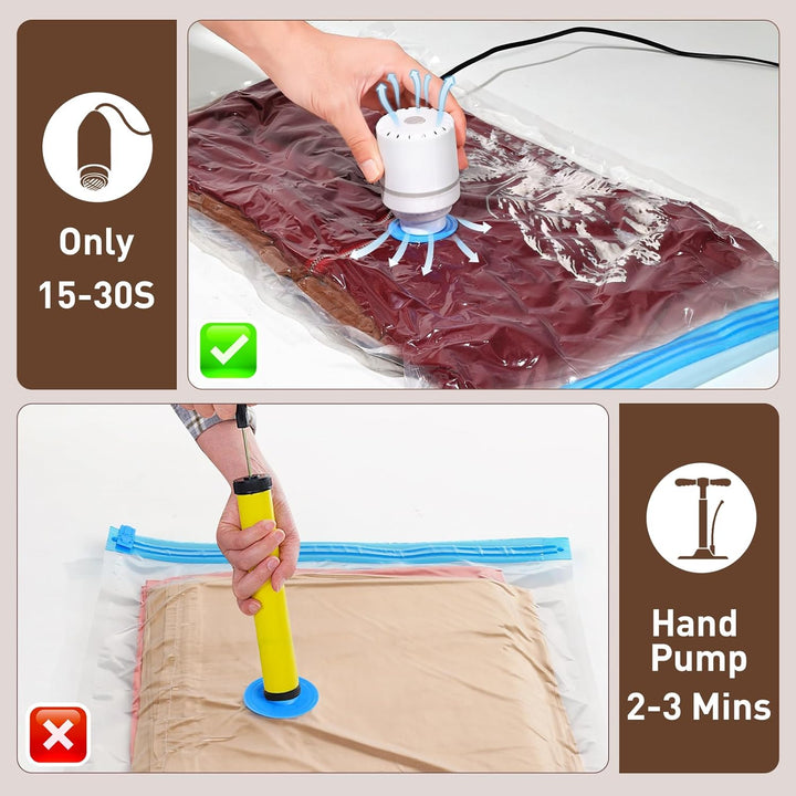 High-quality vacuum storage bags, multi-size, with an easy-to-use electric pump.