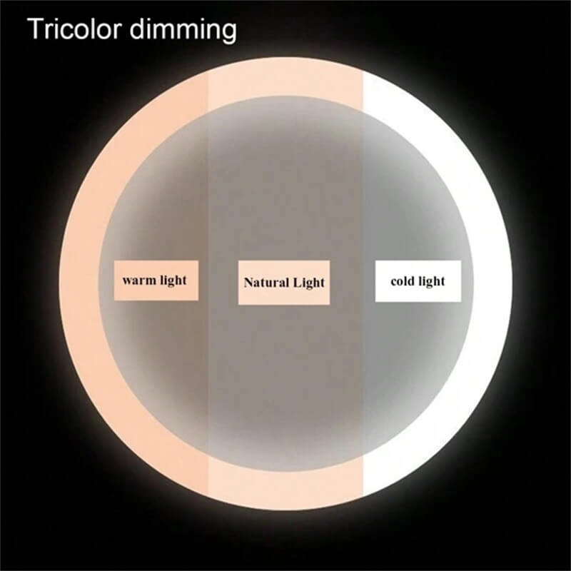 "Vanity makeup mirror with LED lights, touch-control, sleek metal frame, featuring 360° rotation for precise beauty applicati