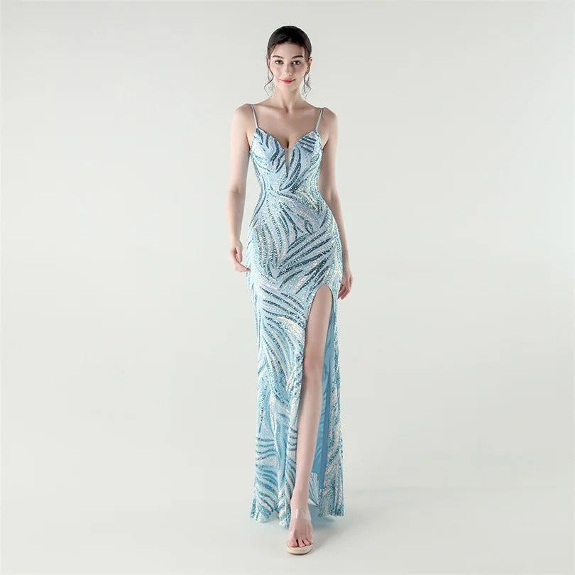 Elegant Sequin Evening Gown with Front Slit