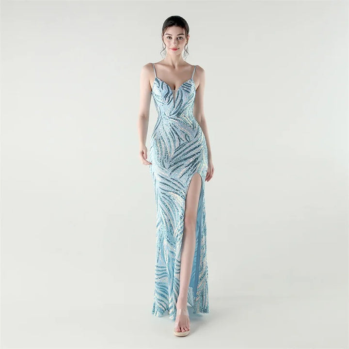 Elegant Sequin Evening Gown with Front Slit