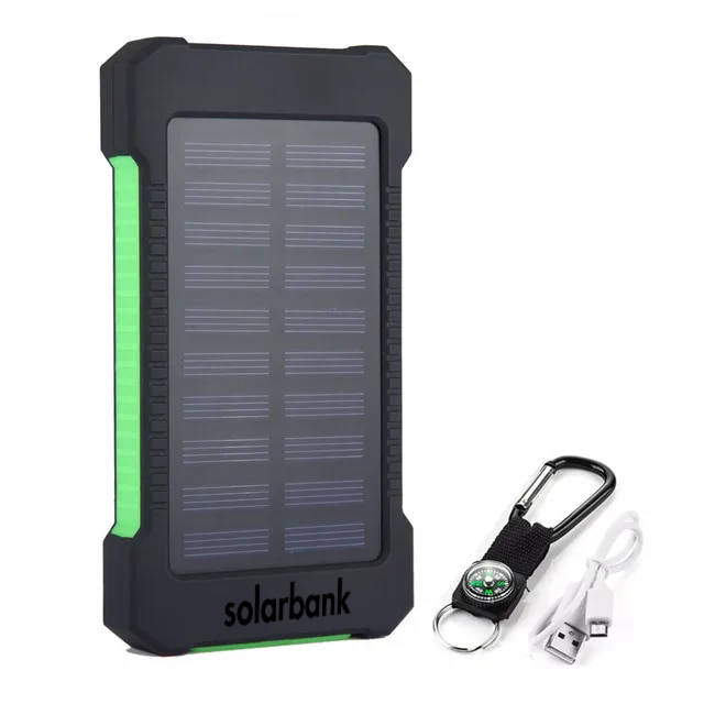 Versatile 20000mAh solar power bank with flashlight, durable water-resistant design, ideal for outdoor charging on-the-go.