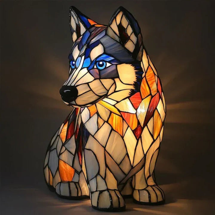 Adorable stained glass dog table lamp, a must-have accent light for pet lover's home decor.