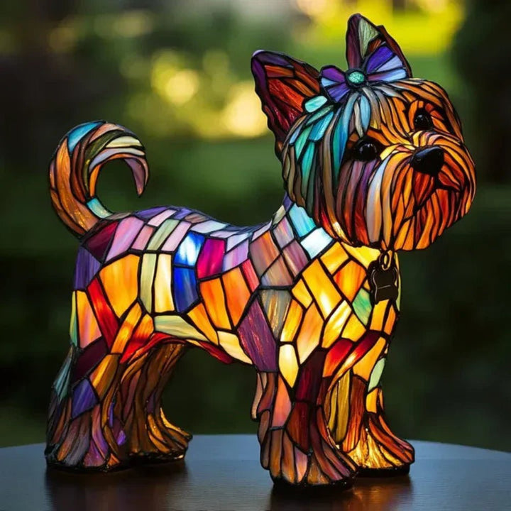Elegant mosaic dog lamp, a beautiful stained glass accent light for any room's decor.