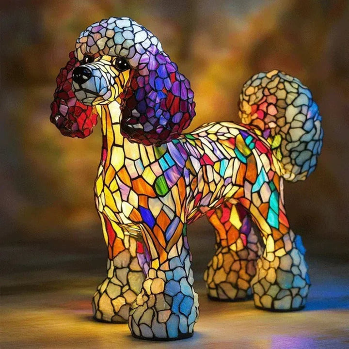 Brighten your space with this stained glass dog lamp, a charming mosaic table lamp home decor piece.