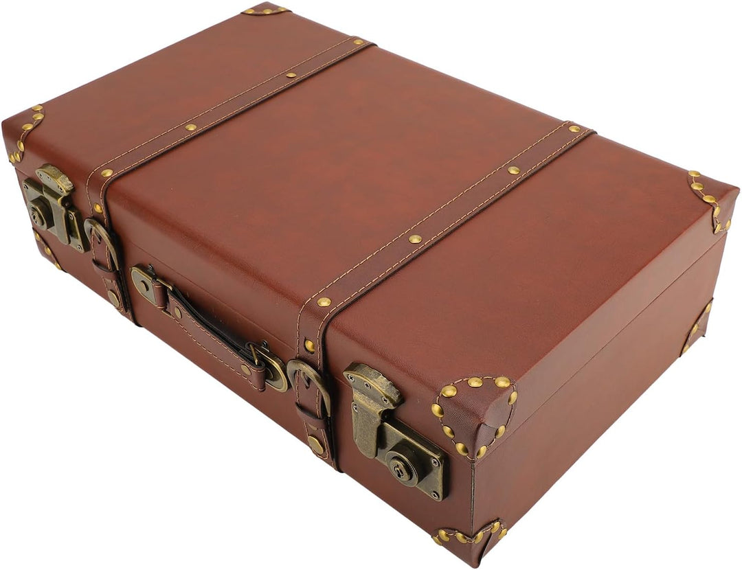 Vintage brown leather carry-on overnight case with alloy lock. Perfect for stylish short trips or decorative storage.
