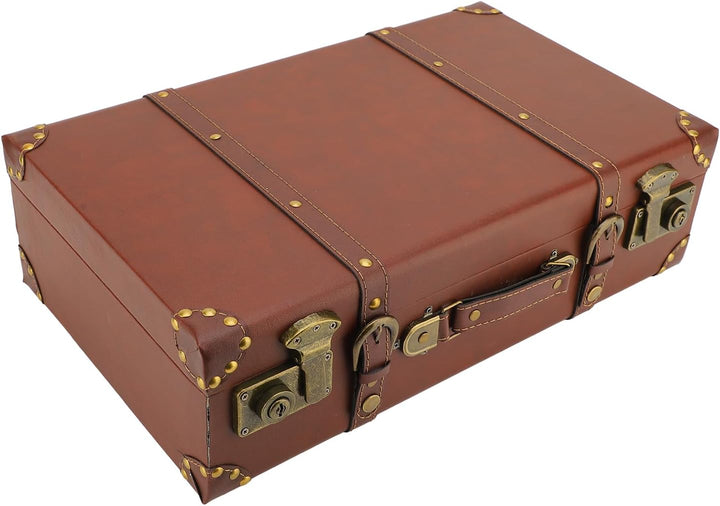 Stylish vintage leather travel trunk with alloy lock, heritage brown finish. Ideal for overnight trips or decor.