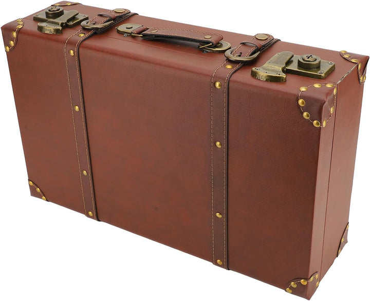 Unisex vintage brown leather carry-on case with alloy lock. Perfect for travel, overnight stays, or decorative storage.