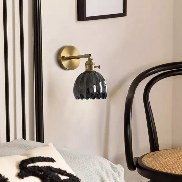 "Vintage floral tulip glass wall lamp, tulip-shaped shade, multi-color options, elegant retro design, adds warm soft light."