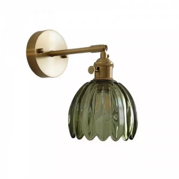 "Vintage floral tulip glass wall lamp, tulip-shaped shade, multi-color options, elegant retro design, adds warm soft light."