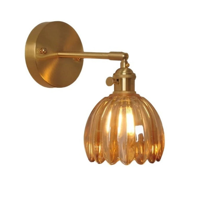 "Vintage floral tulip glass wall lamp, tulip-shaped shade, multi-color options, elegant retro design, adds warm soft light."
