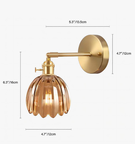 "Vintage floral tulip glass wall lamp, tulip-shaped shade, multi-color options, elegant retro design, adds warm soft light."