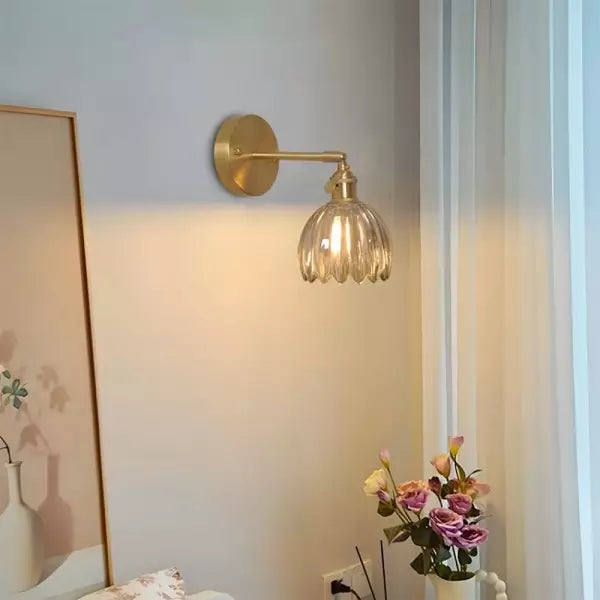 "Vintage floral tulip glass wall lamp, tulip-shaped shade, multi-color options, elegant retro design, adds warm soft light."