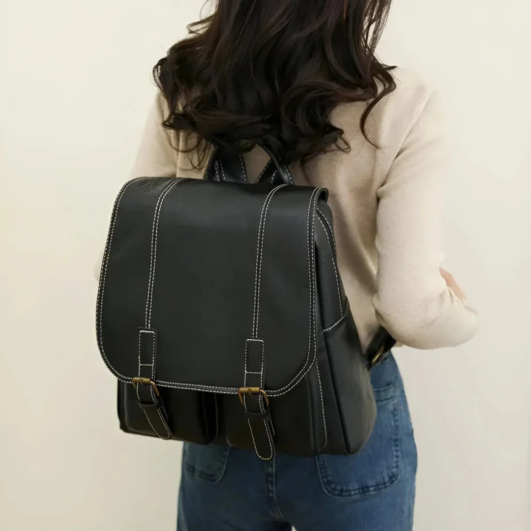 Black retro backpack for daily carry. Durable Unisex RetroTrail school bag, work bag, travel pack.