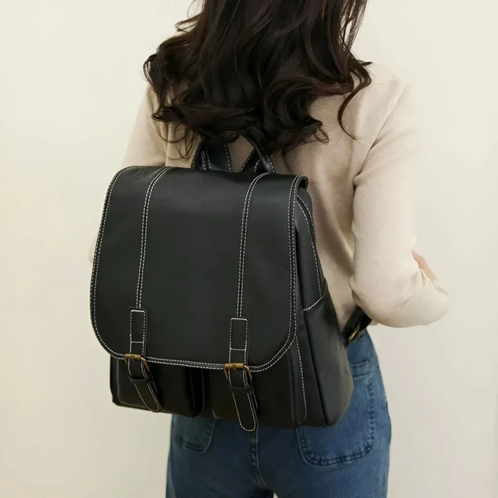 Black retro backpack for daily carry. Durable Unisex RetroTrail school bag, work bag, travel pack.