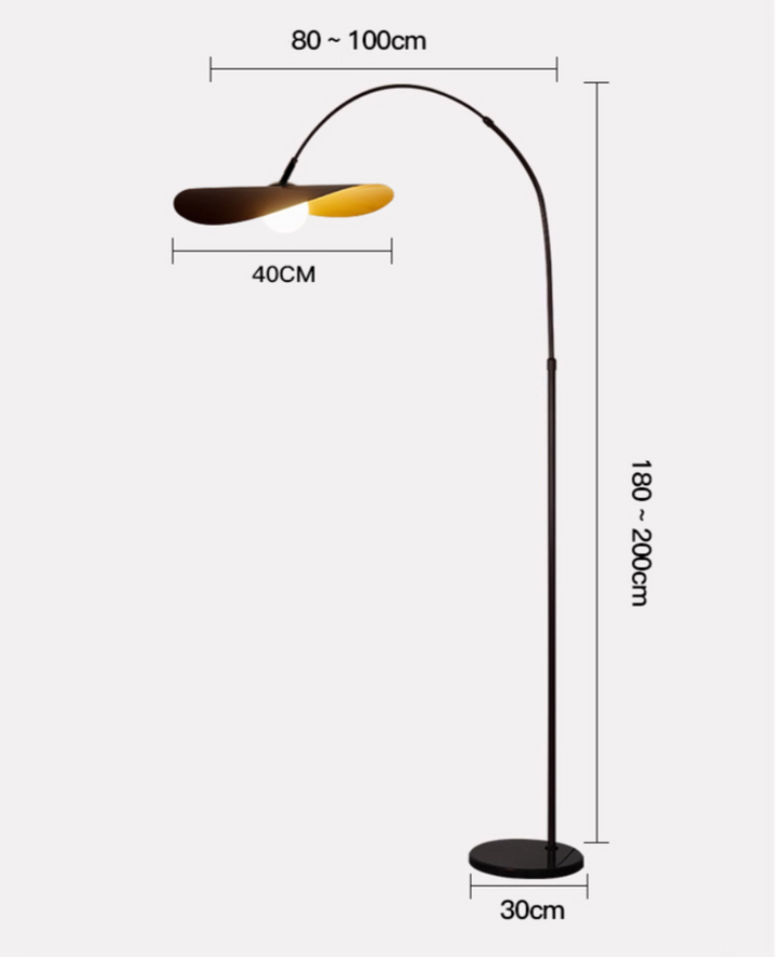 "Wabi Sabi Floor Lamp, iron and acrylic design, handcrafted, emits ambient light, adjustable height for home decoration."