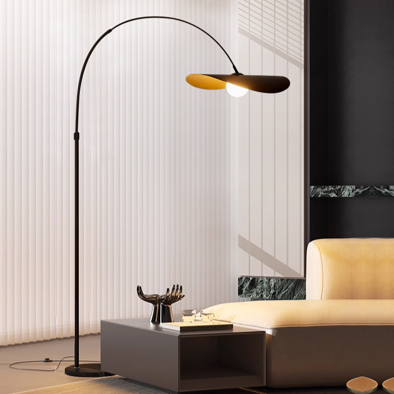 "Wabi Sabi Floor Lamp, iron and acrylic design, handcrafted, emits ambient light, adjustable height for home decoration."