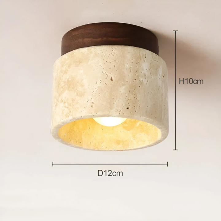 Minimalist Wabi Sabi ceiling lamp crafted from natural travertine, enhancing Japanese home decor with tranquil style.