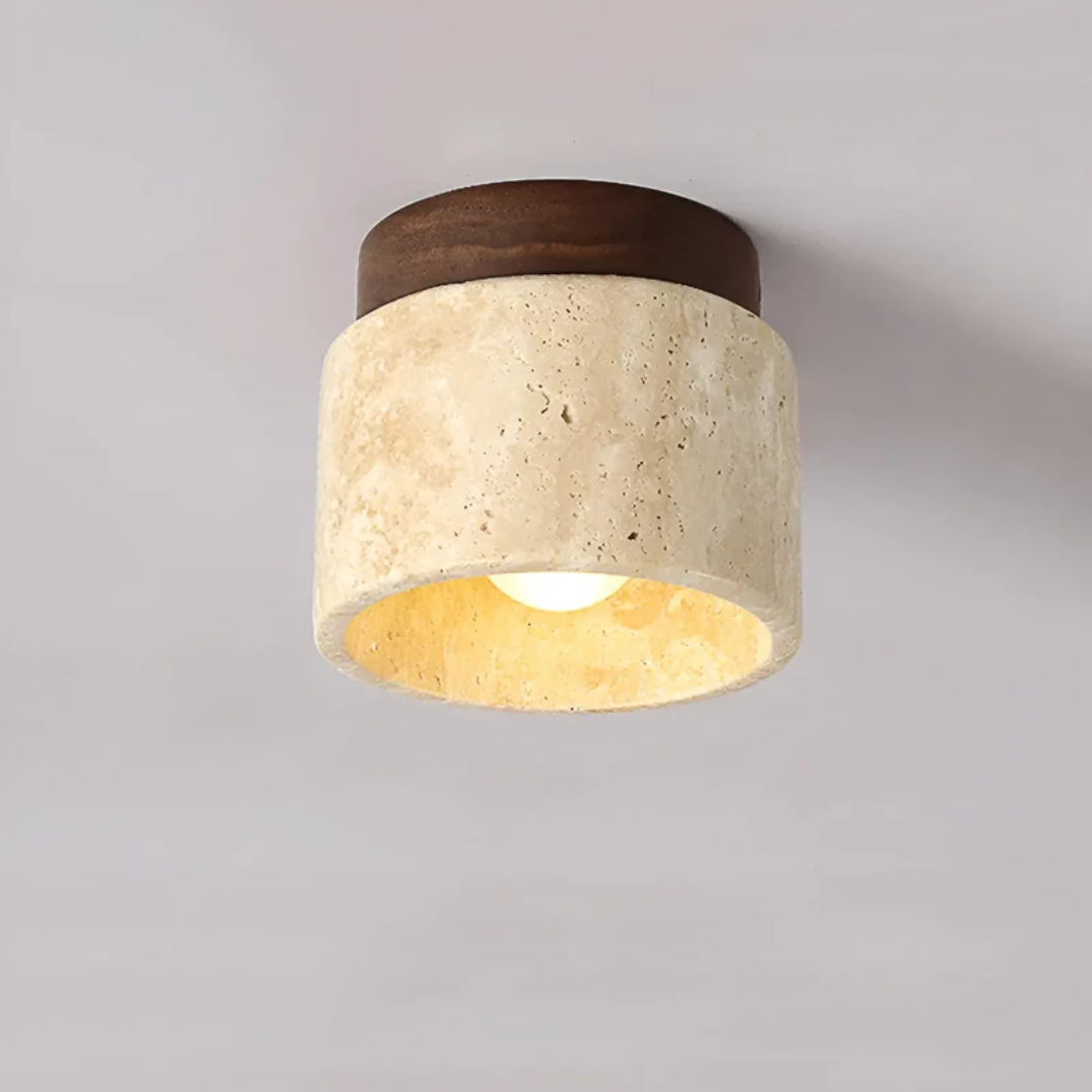 Elegant Wabi Sabi Japanese travertine ceiling light fixture, ideal for creating a serene and calm atmosphere in homes.