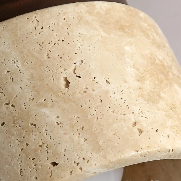 Wabi Sabi style ceiling lamp with natural travertine, an LED light designed for modern Japanese interior design.