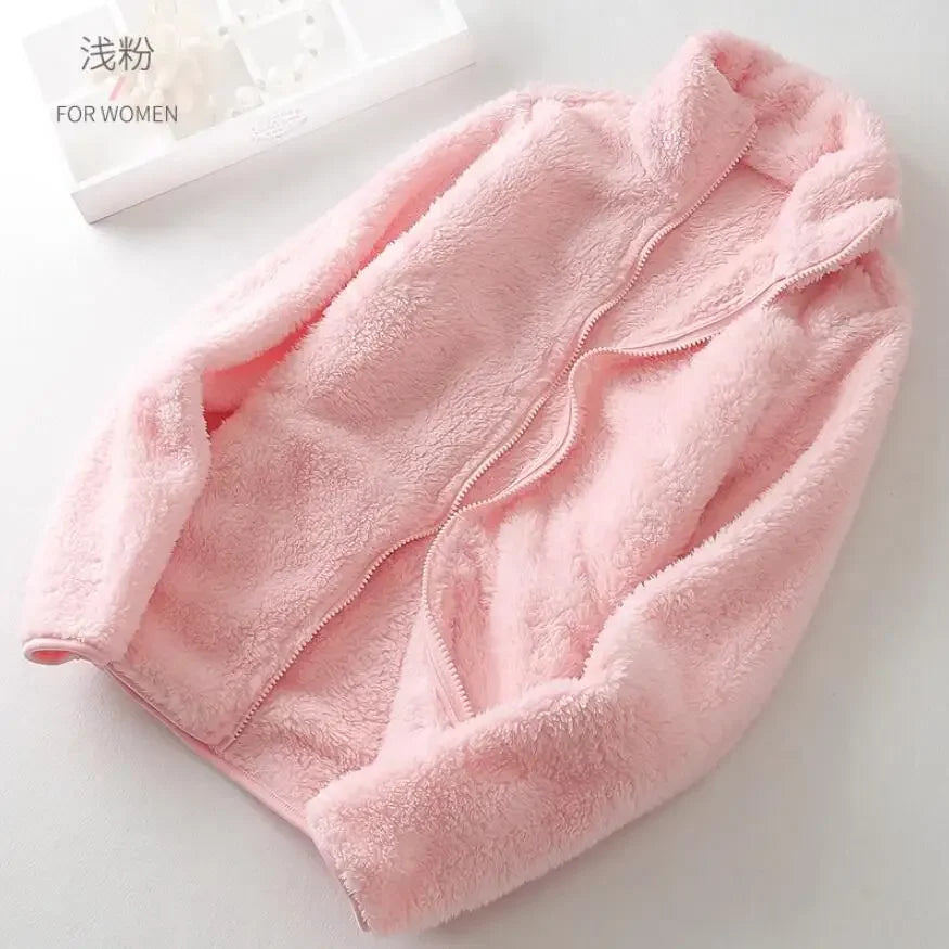 Women's zippered cozy jacket, warm and comfortable winter outerwear designed for casual layering.