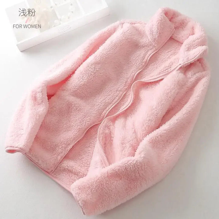 Women's zippered cozy jacket, warm and comfortable winter outerwear designed for casual layering.
