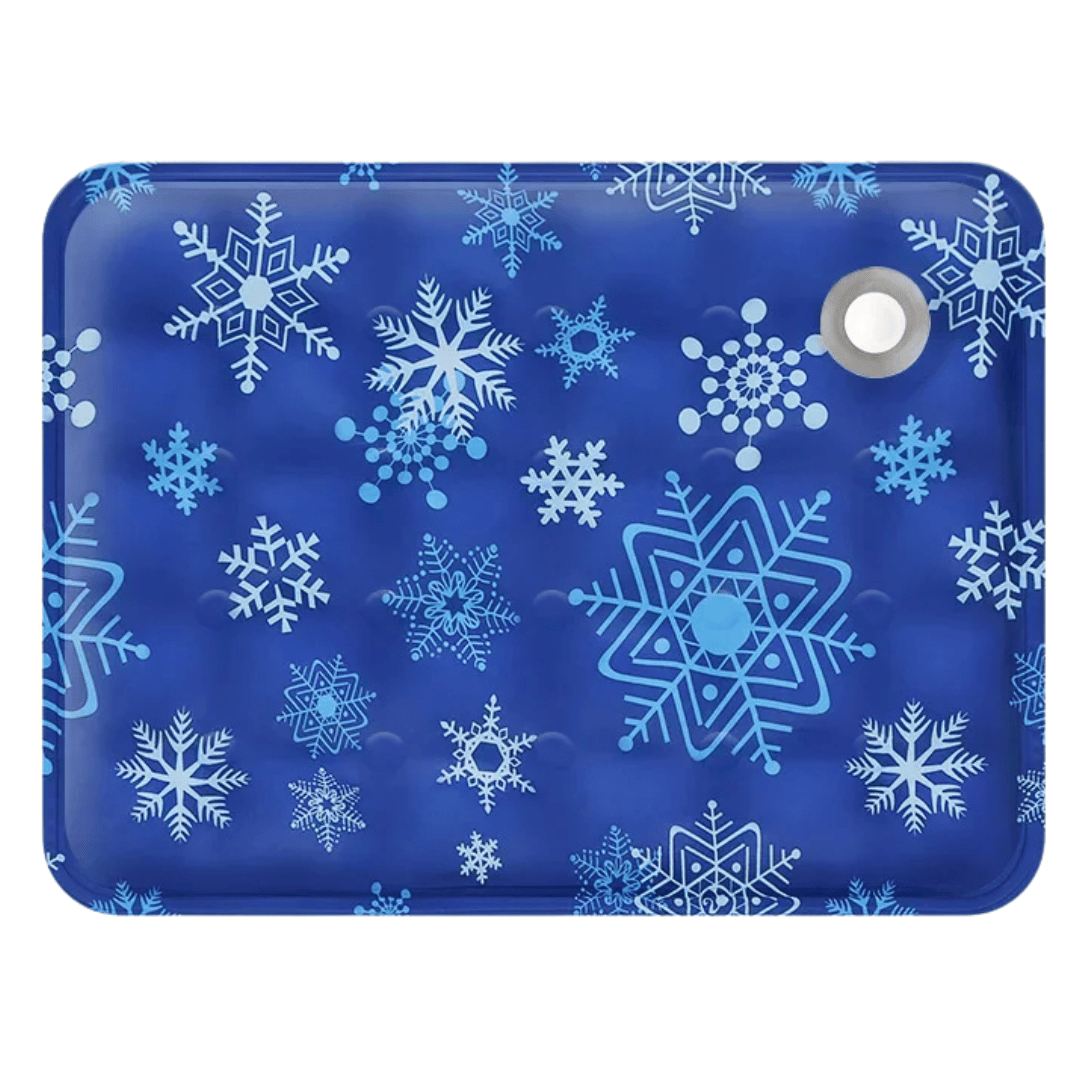 Water-filled cooling mat for dogs with gel layer, blue color, soft and flexible design for pet comfort and heat relief.