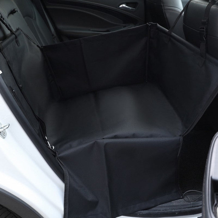 Protective waterproof dog car seat cover. This pet hammock keeps your vehicle's back seat clean & safe for dog travel.