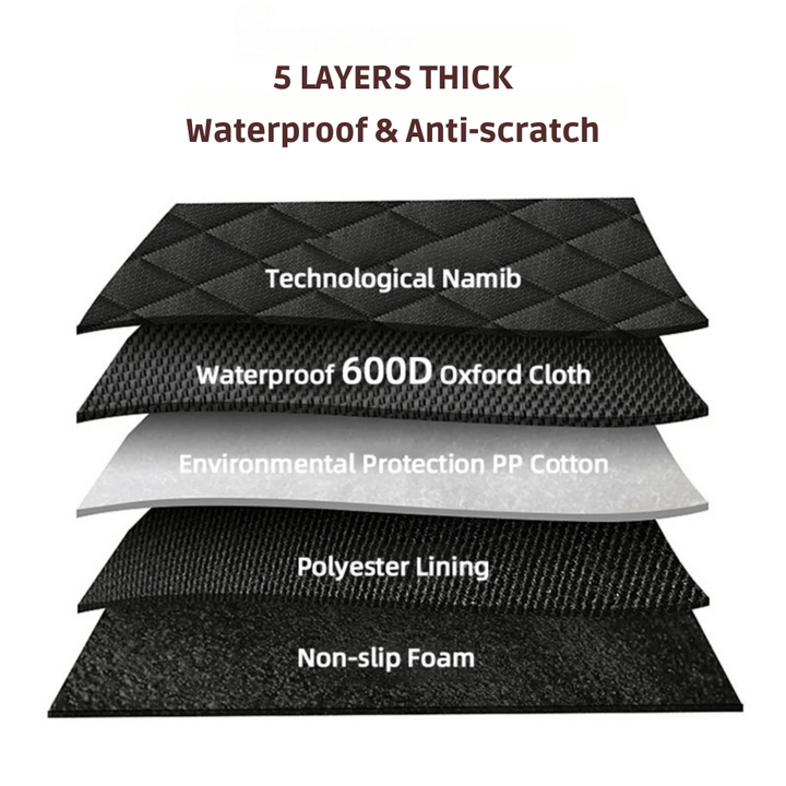 "Waterproof dog car seat cover, hammock style in black; protects car from dirt, scratches; fits any backseat securely."
